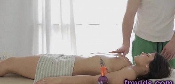  Sweet brunette massage and fuck
